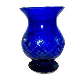 Vintage Bohemian Cobalt Cut Crystal Vase